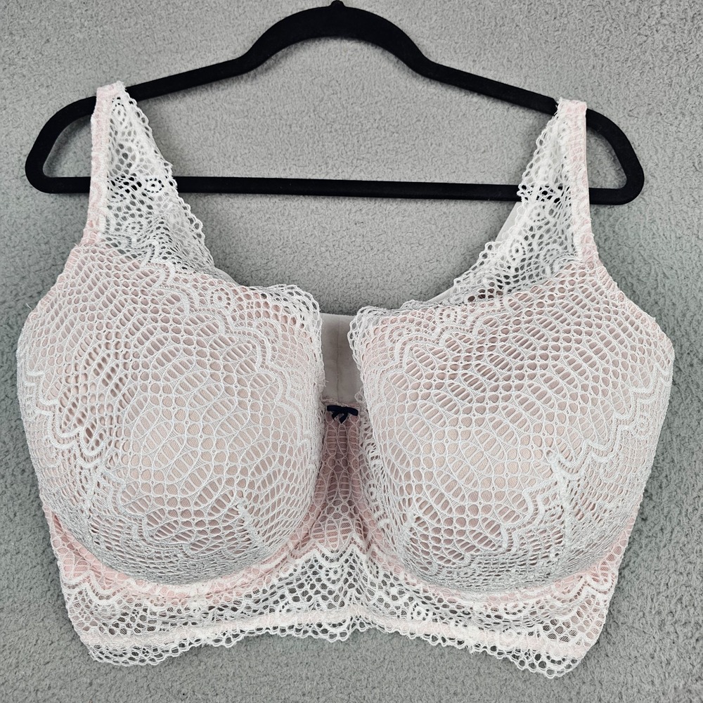 Cacique 42G Balconette Bra Lace Overlay Pink White Underwire Full‎ Coverage
